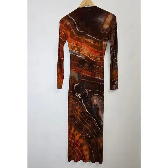 Le Lis Earthy Hippie Festival Boho Tie-Dye Ribbed Front Slits Body Con Midi S/M - Picture 5 of 12